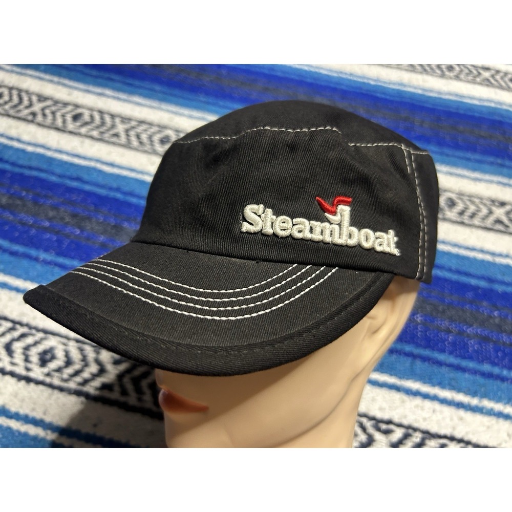 Vintage Y2K Steamboat Springs Black Cadet Cap Adjustable Embroidered Patrol Hat